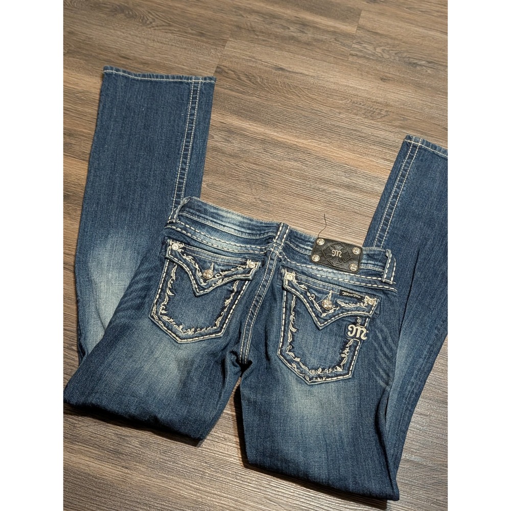 Miss Me JS5014B46 Bootcut Jeans Size 29 Thick Stitch Embellished Bling Denim